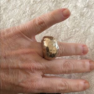 Signed Bat Ami Modernist Gold-Tone Hammerd Big Bold Statement Ring
